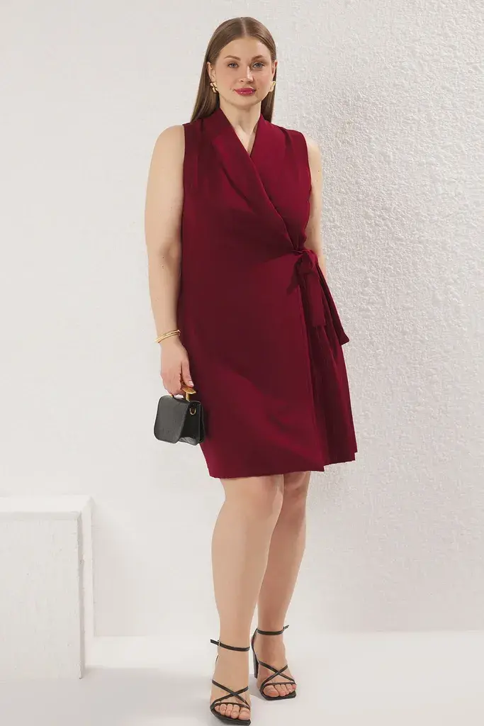 Trendyol Curve Ženska haljina Tbbss23Ah00254, Bordo