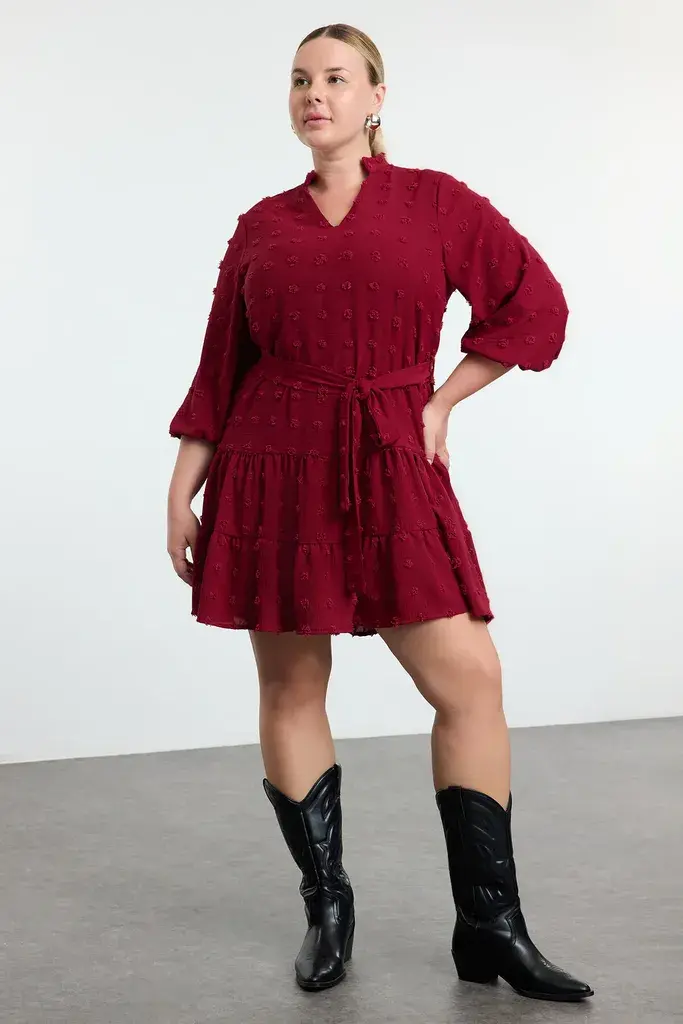 Trendyol Curve Ženska haljina Tbbaw25Ah00053, Bordo