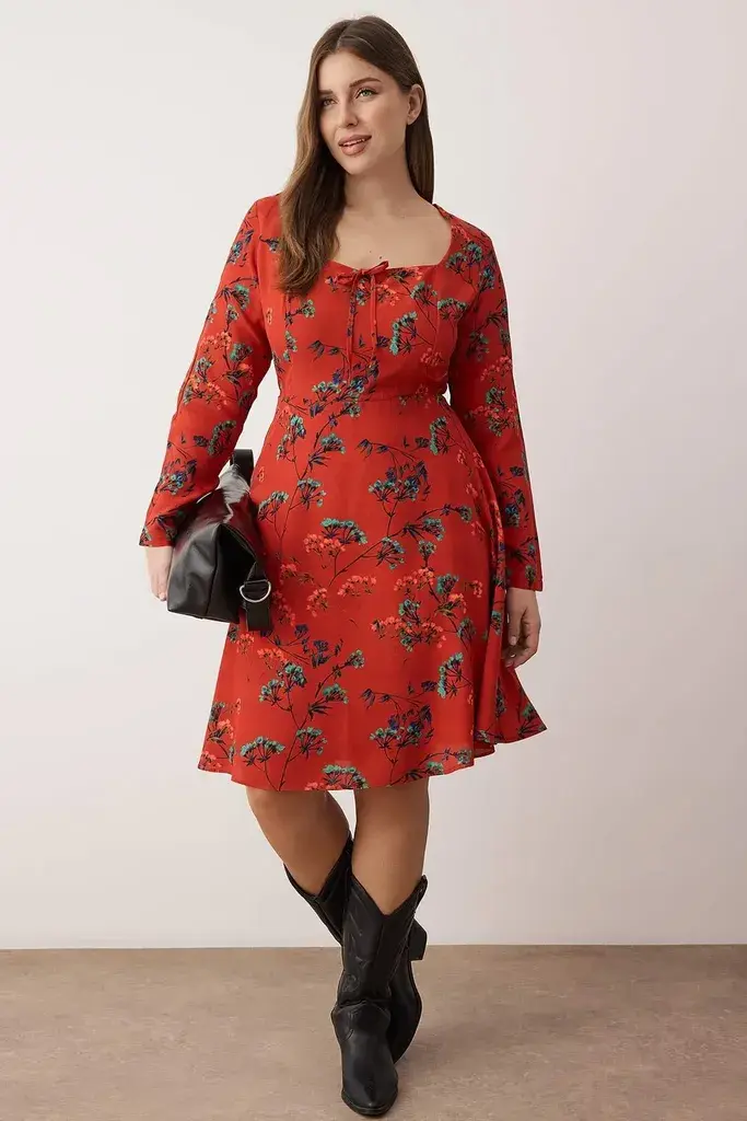Trendyol Curve Ženska haljina Tbbaw26Ah00047, Bordo