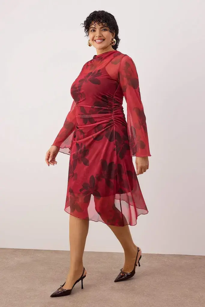 Trendyol Curve Ženska haljina Tbbaw26Ah00065, Crvena