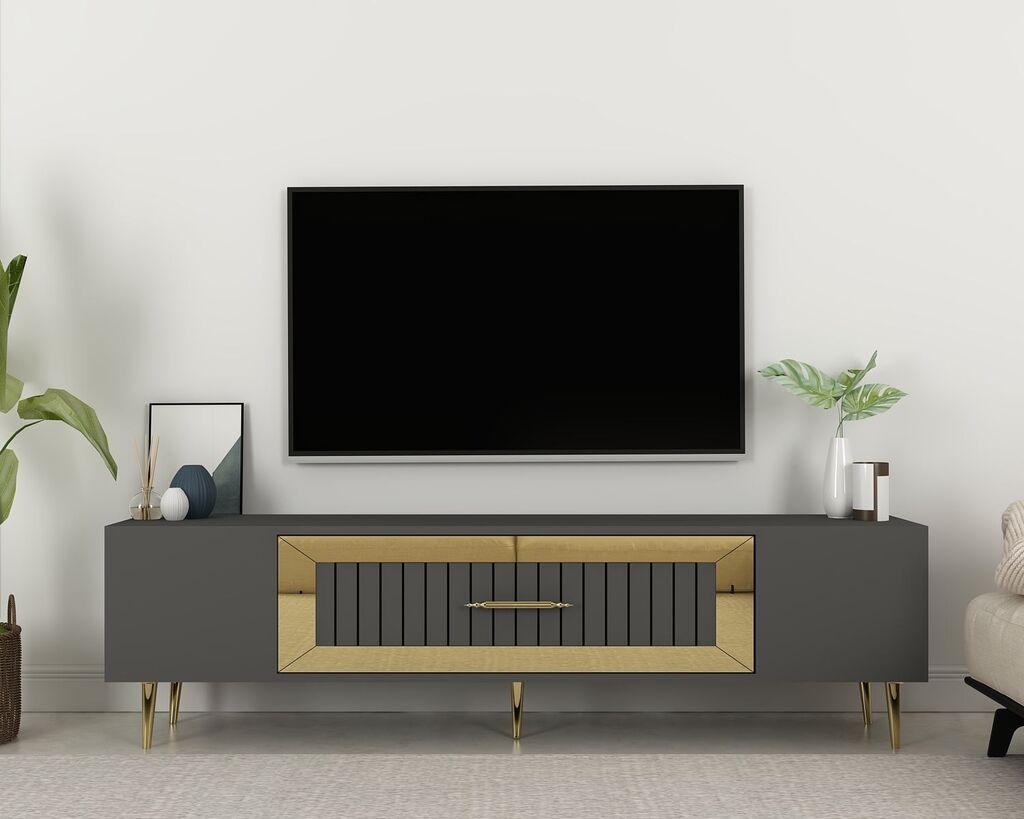 Hanah Home TV Komoda Dekolp3, 150x48,2x29,6 cm, Antracit-Zlatne boje