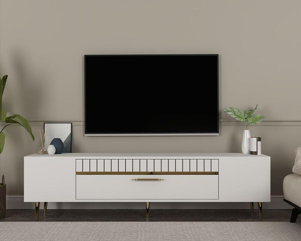 Hanah Home TV Komoda Dekolp1, 150x48x29,6 cm, Belo-Zlatne boje