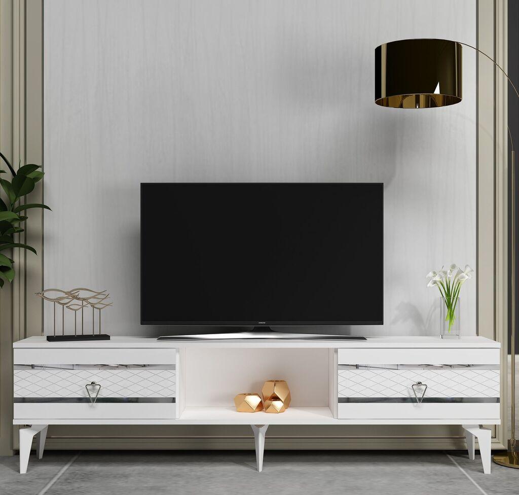 Hanah Home TV Komoda Pelin, 150x44,6x29,6 cm, Belo-Srebrne boje