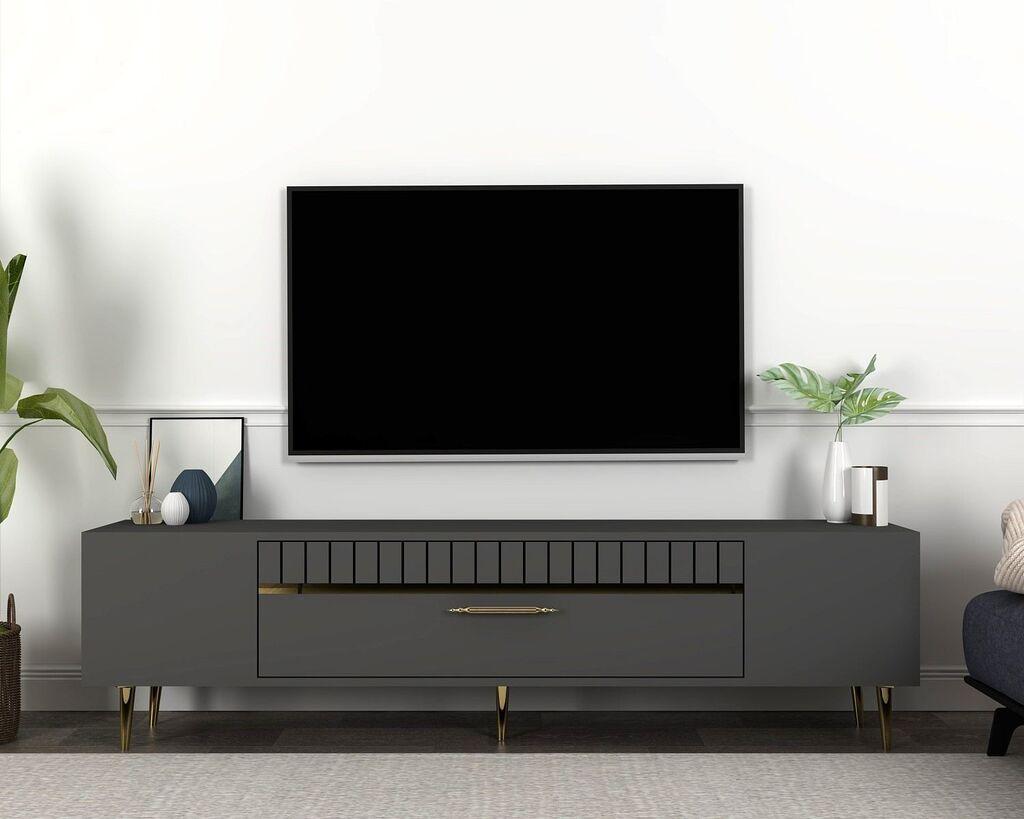 Hanah Home TV Komoda Dekolp1, 150x48x29,6 cm, Antracit-Zlatne boje