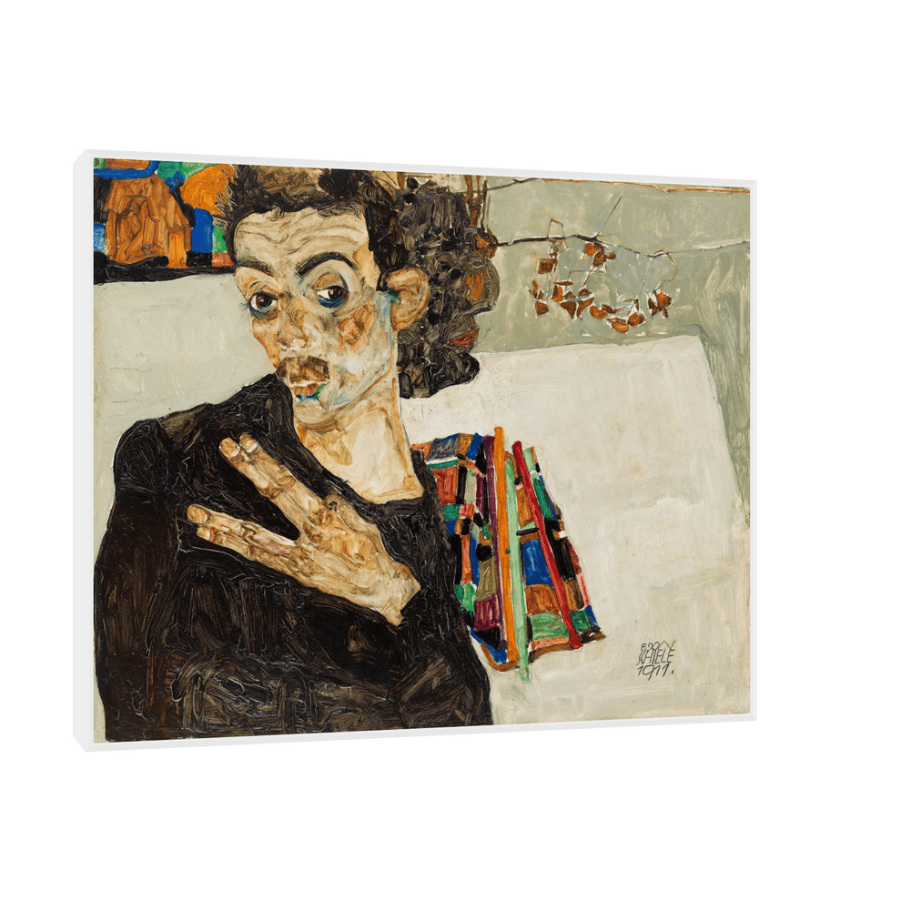 Canvas Slika na platnu Selbstbildnis, Egon Schiele, Sa ramom, 100 x 80  cm, Beli