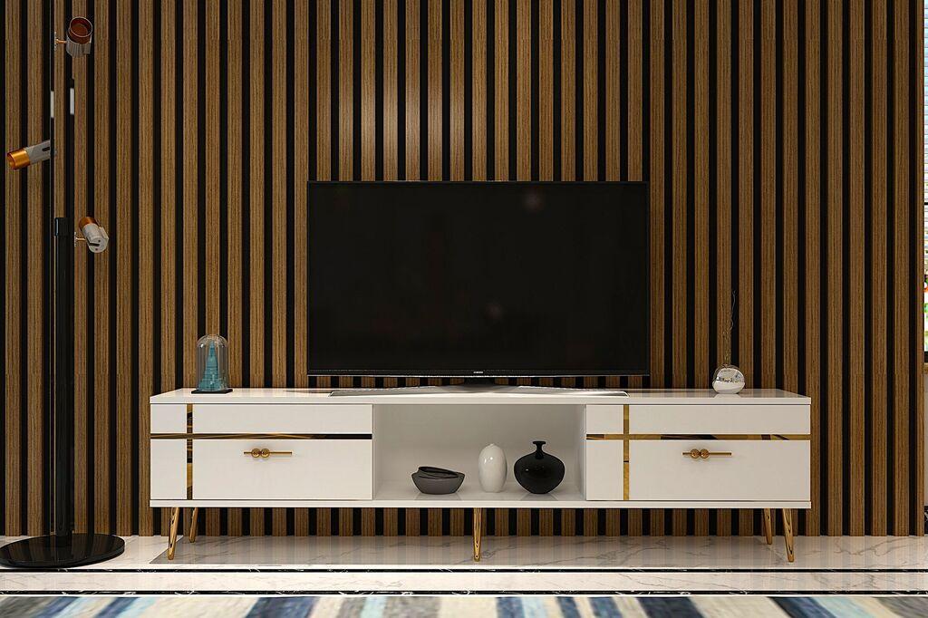 Hanah Home TV Komoda Line, 150x40,6x29,6 cm, Belo-Zlatne boje