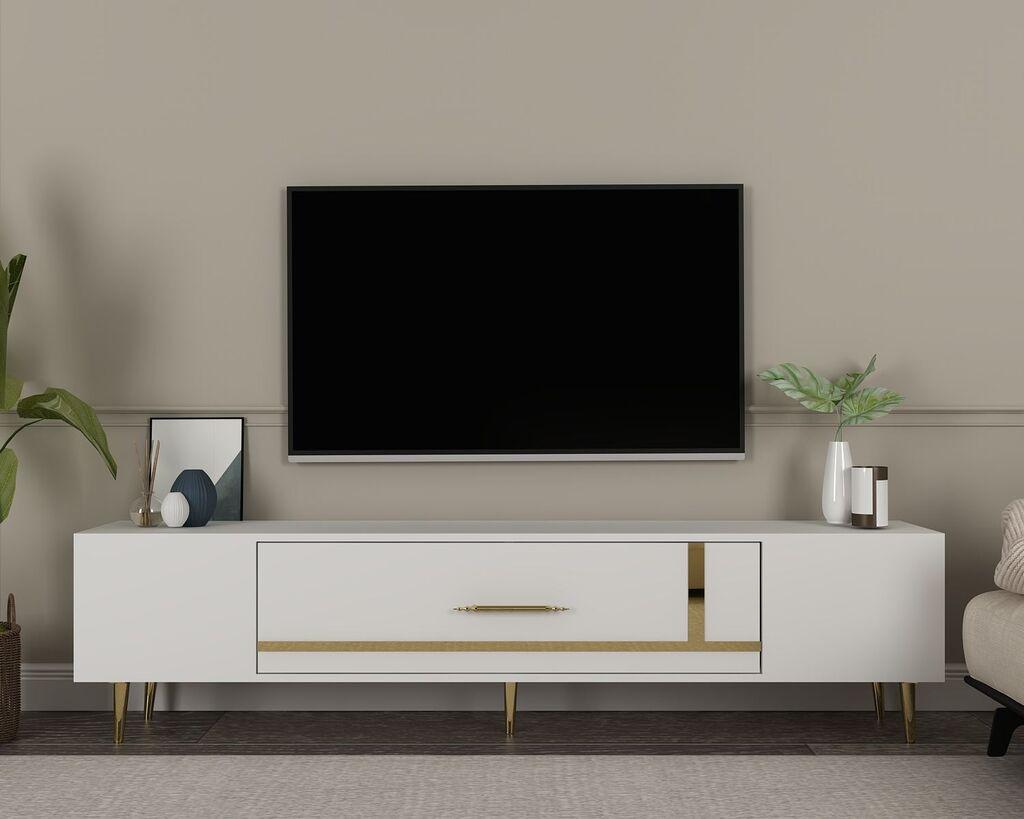 Hanah Home TV Komoda Dekop1, 150x48,2x29,6 cm, Belo-Zlatne boje