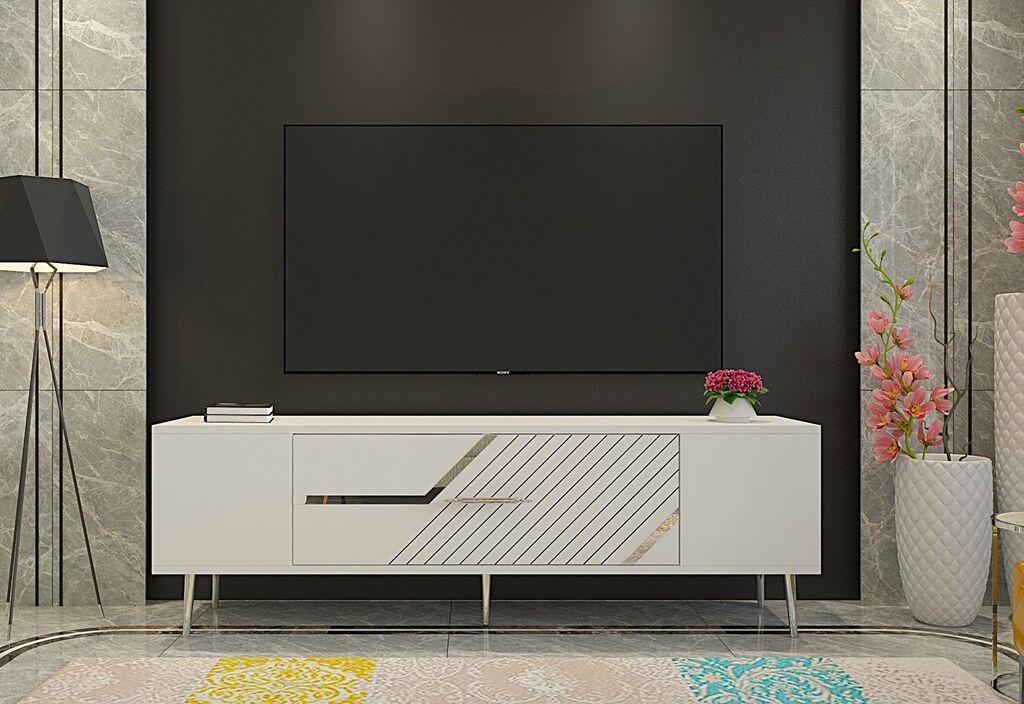 Hanah Home TV Komoda Dekolp5, 150x48,2x29,6 cm, Belo-Srebrne boje