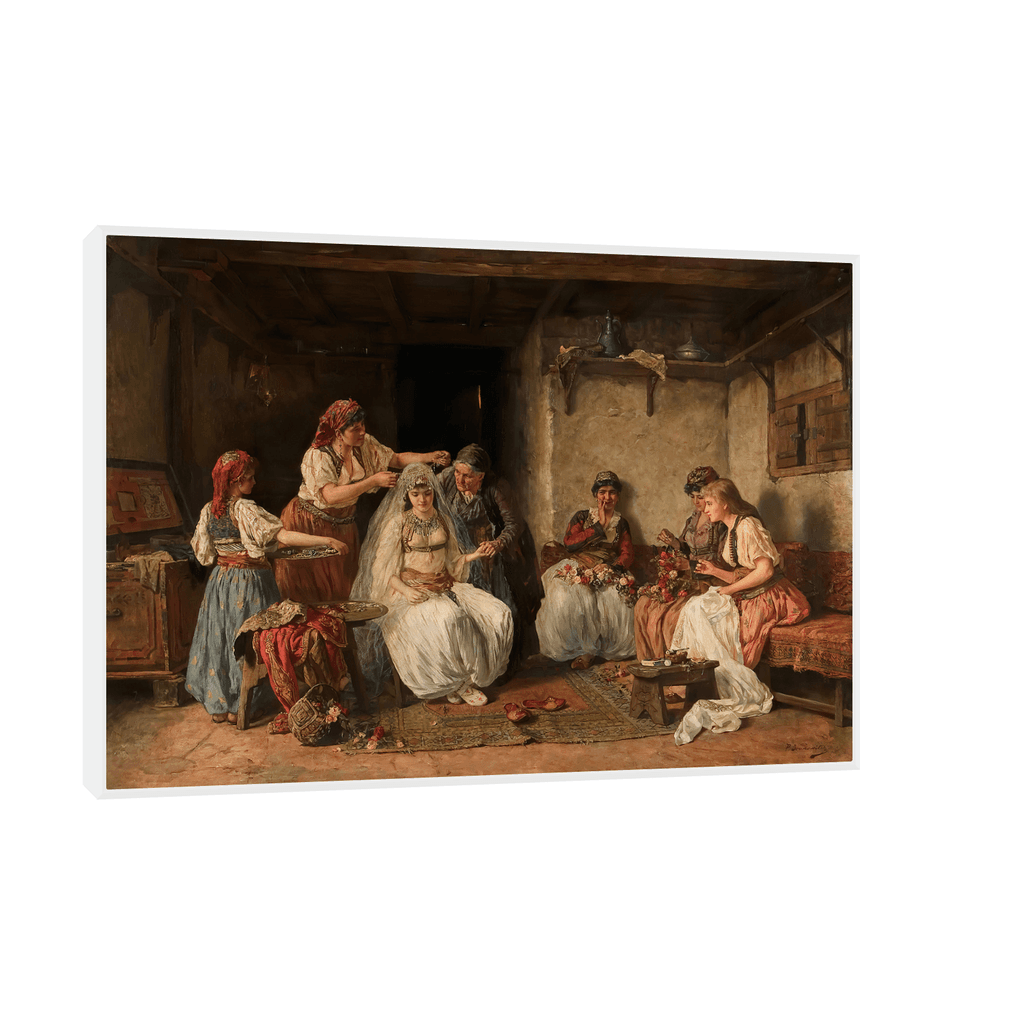 Canvas Slika na platnu Kićenje Neveste-Paja Jovanović, 75x50 cm, Sa ramom, Bela