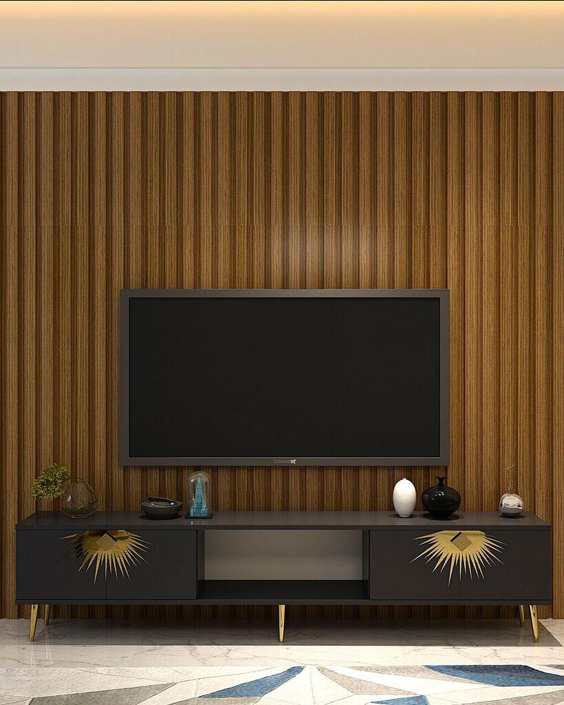 Hanah Home TV Komoda Nida, 150x40,6x29,6 cm, Antracit-Zlatne boje