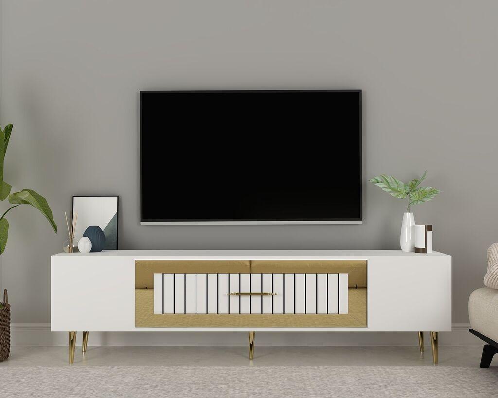 Hanah Home TV Komoda Dekolp3, 150x48,2x29,6 cm, Belo-Zlatne boje