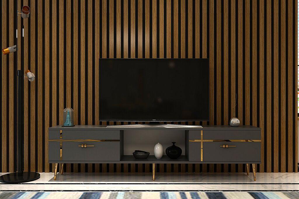 Hanah Home TV Komoda Line, 150x40,6x29,6 cm, Antracit-Zlatne boje