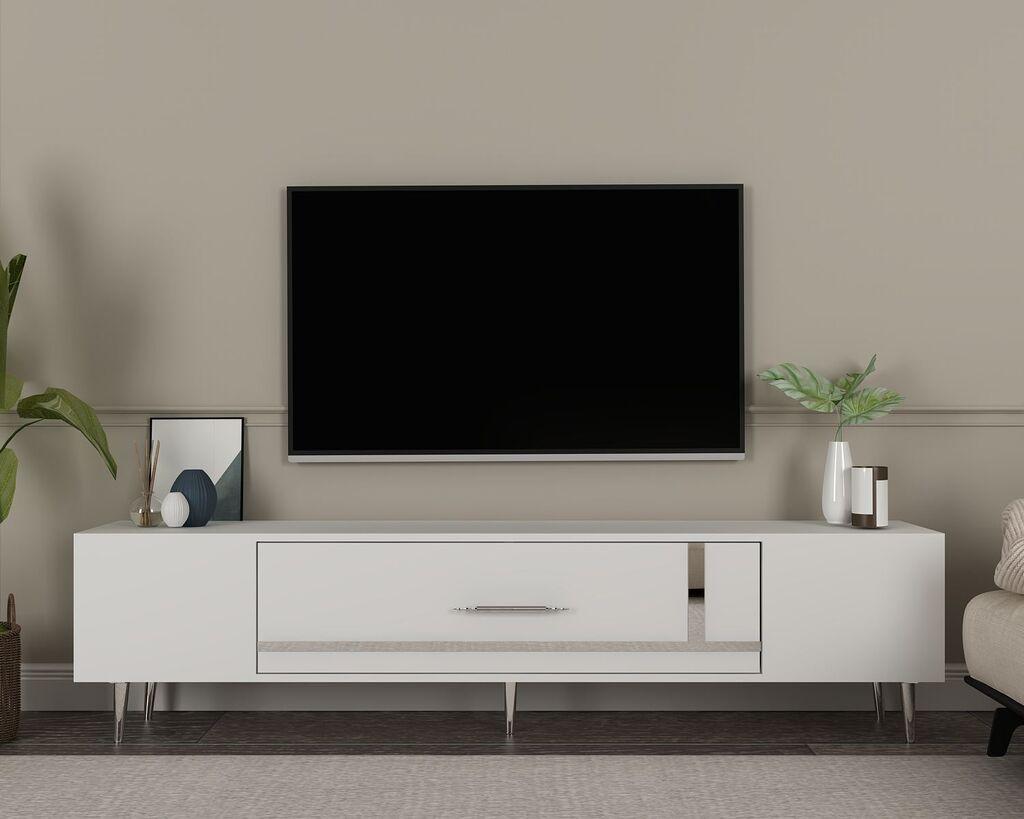 Hanah Home TV Komoda Dekop1, 150x48,2x29,6 cm, Belo-Srebrne boje