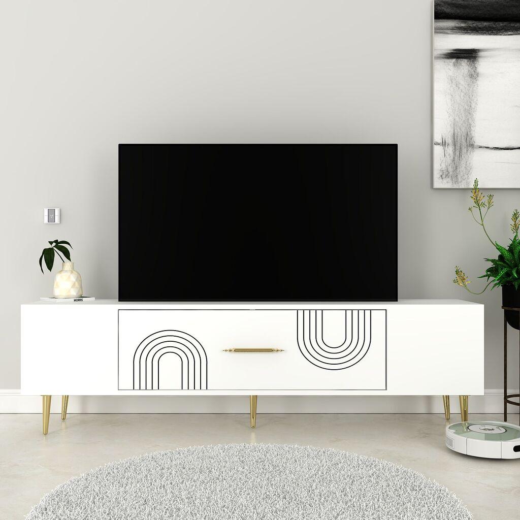Hanah Home TV Komoda Dekol2, 150x48,2x29,6 cm, Belo-Zlatne boje