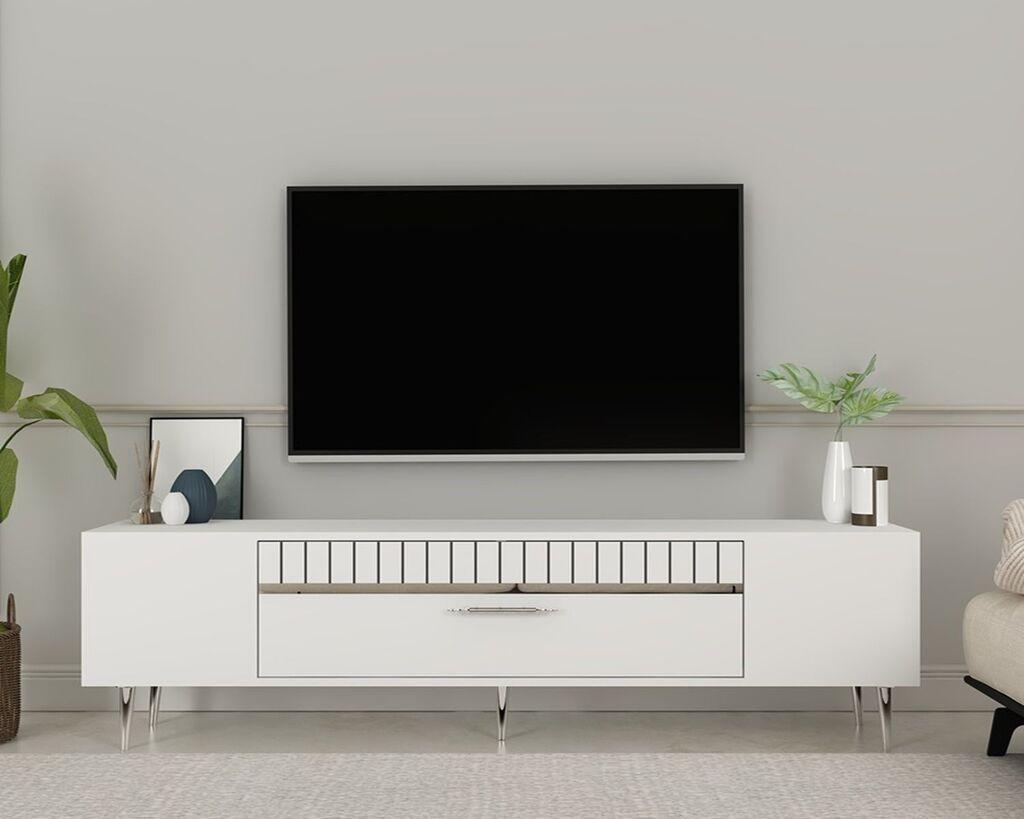 Hanah Home TV Komoda Dekolp1, 150x48x29,6 cm, Belo-Srebrne boje