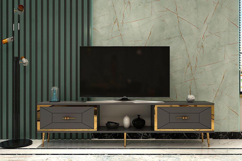 Hanah Home TV Komoda Arno, 150x40,6x29,6 cm, Antracit-Zlatne boje