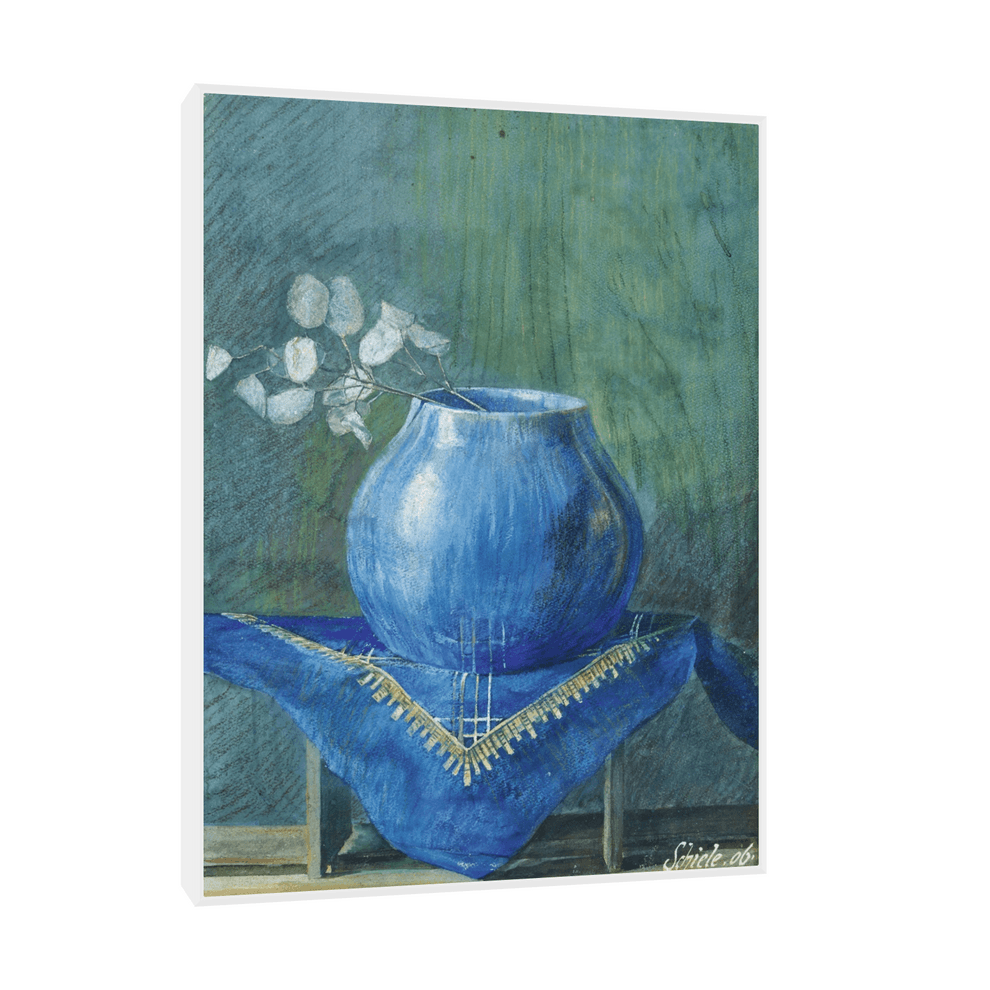 Canvas Slika na platnu Still Life of a Moneyplant Branch in Blue Vase, Egon Schiele, Sa ramom, 30 x 40 cm, Beli