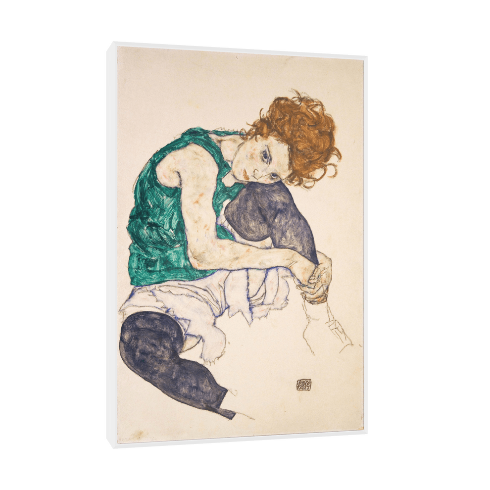 Canvas Slika na platnu Seated Woman with Bent Knees, Egon Schiele, Sa ramom, 30 x 45 cm, Beli