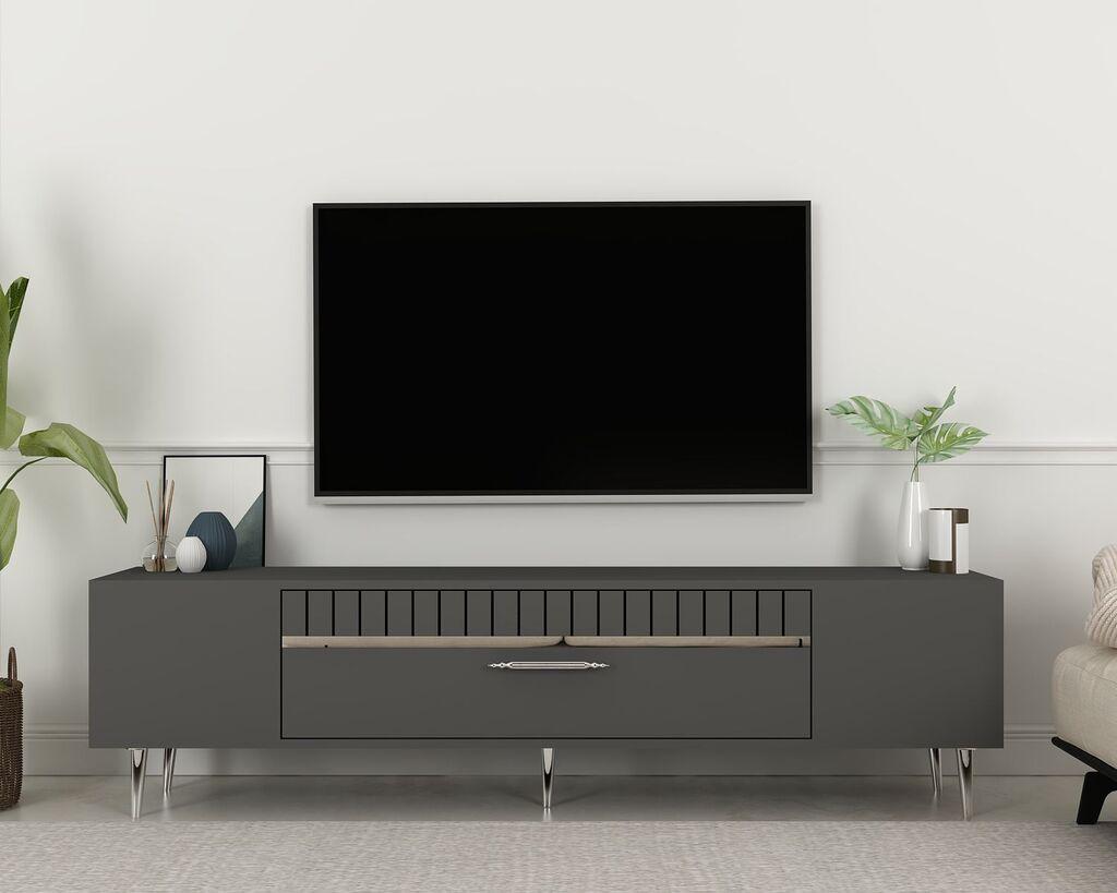 Hanah Home TV Komoda Dekolp1, 150x48x29,6 cm, Antracit-Srebrne boje