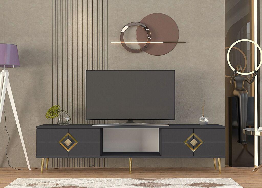 Hanah Home TV Komoda Robber, 150x40,6x29,6 cm, Antracit-Zlatne boje