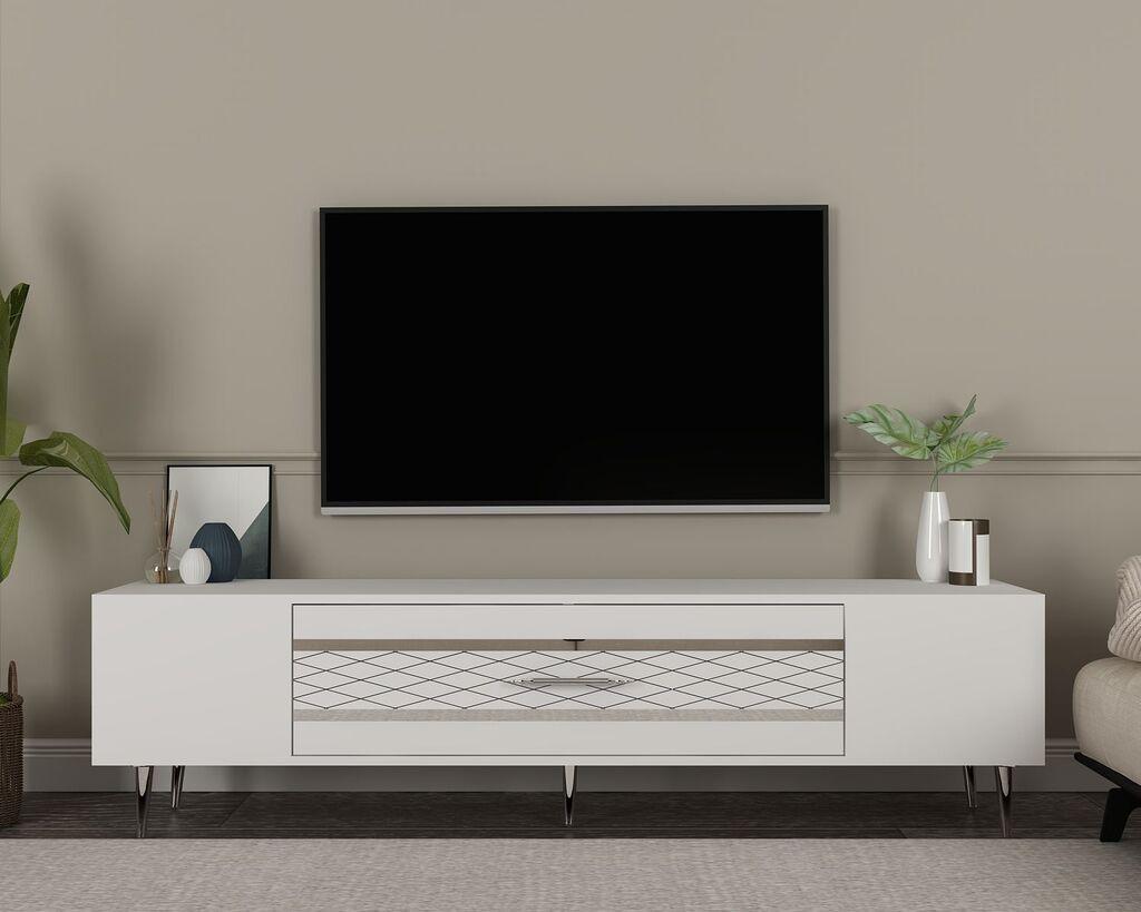 Hanah Home TV Komoda Dekolp2, 150x48,2x35 cm, Belo-Srebrne boje