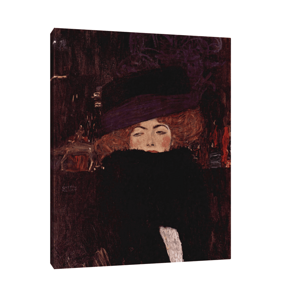 Canvas Slika na platnu Dame mit Hut und Federboa, Gustav Klimt, Bez rama, 60 x 75 cm