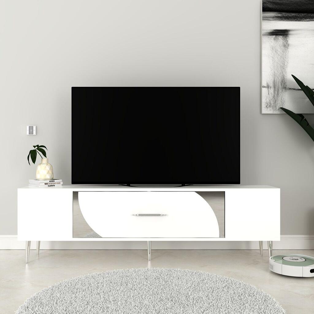 Hanah Home TV Komoda Dekop2, 150x48,2x29,6 cm, Belo-Srebrne boje