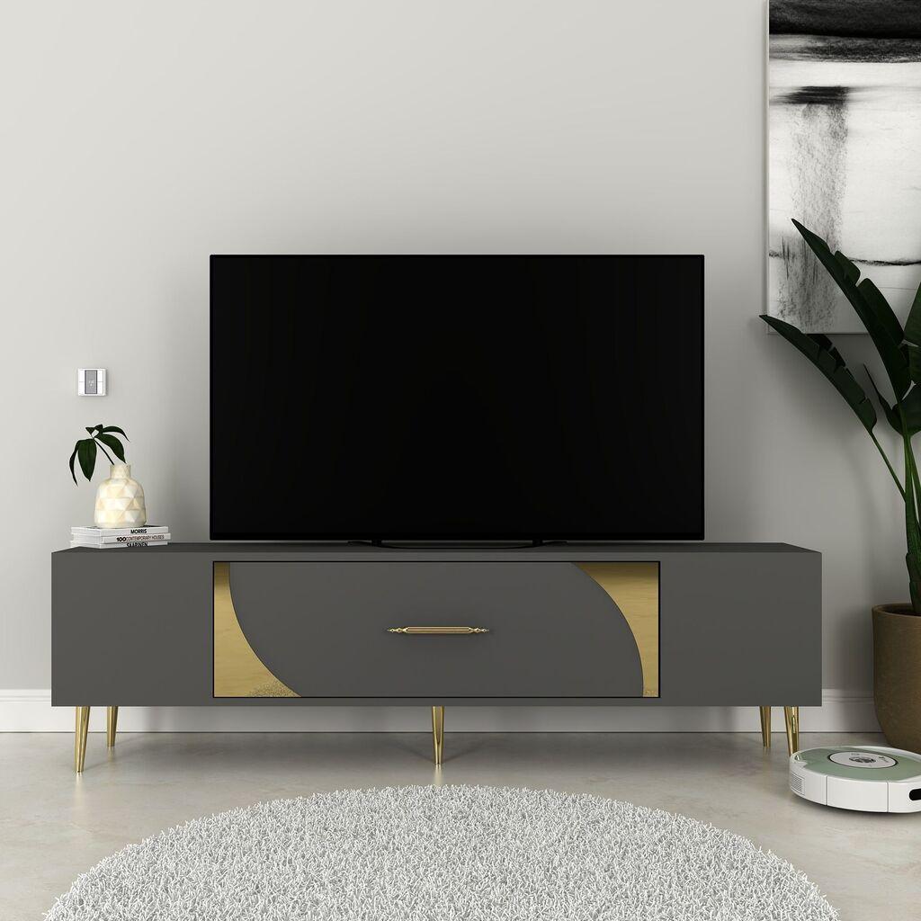 Hanah Home TV Komoda Dekop2, 150x48,2x29,6 cm, Antracit-Zlatne boje