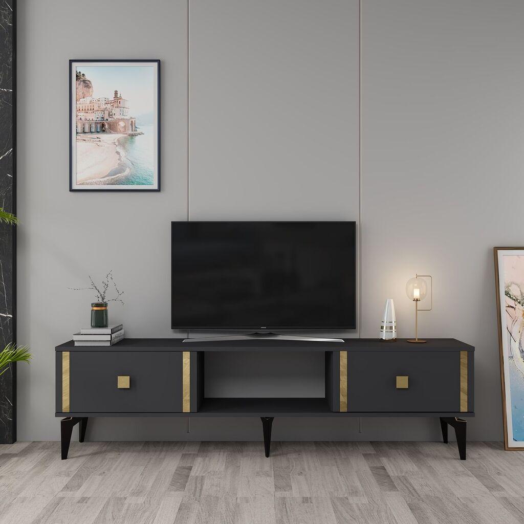 Hanah Home TV Komoda Doruk, 150x44,6x29,6 cm, Antracit-Zlatne boje