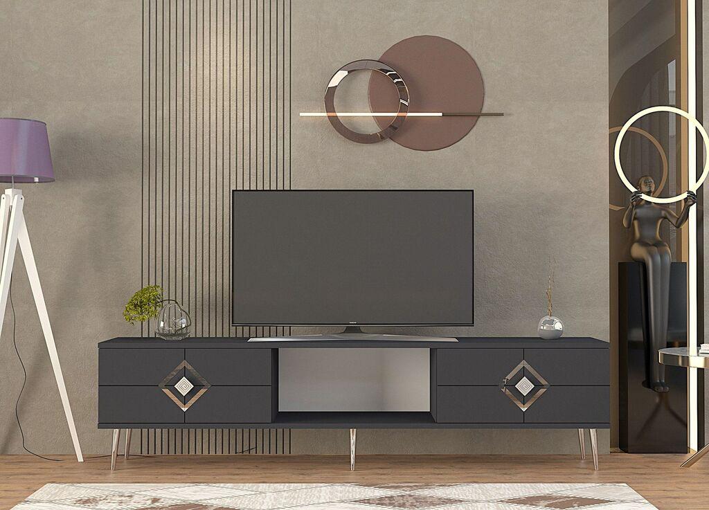 Hanah Home TV Komoda Robber, 150x40,6x29,6 cm, Antracit-Srebrne boje