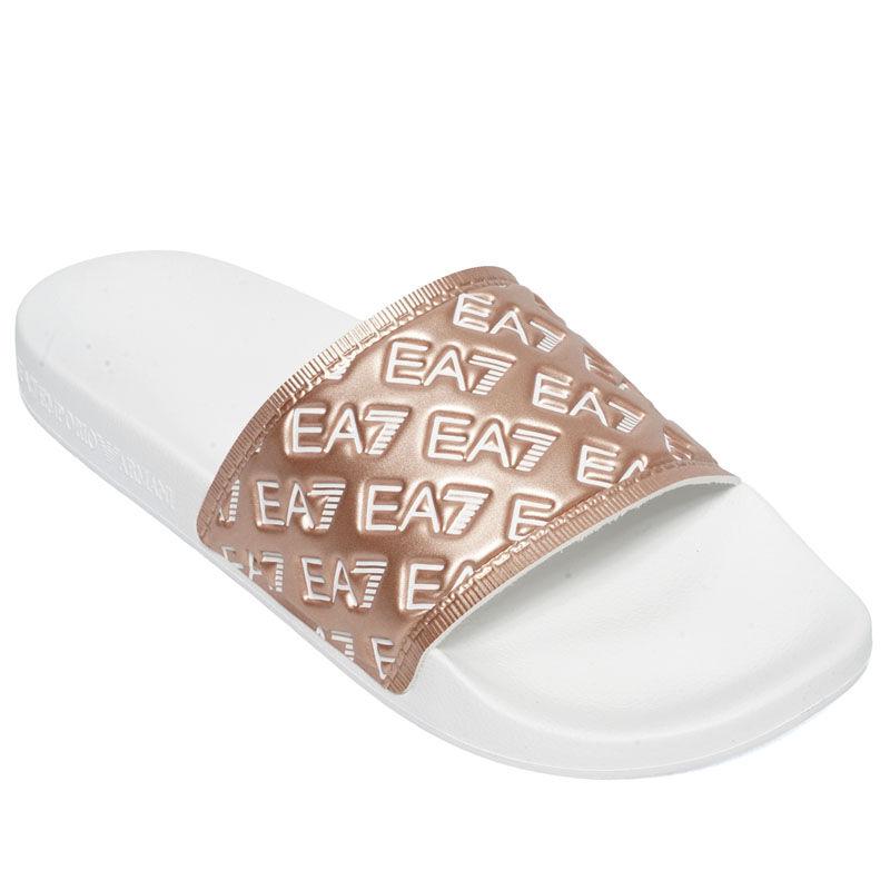 Emporio Armani Ženske papuče Water Sport All Over Slipper U Pvc With Allover Logo Debossed, Roze-bele