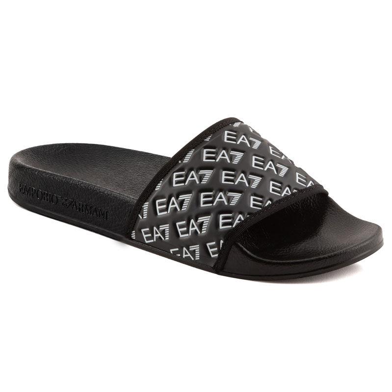 Emporio Armani Ženske papuče Water Sport All Over Slipper U Pvc With Allover Logo Debossed, Crne