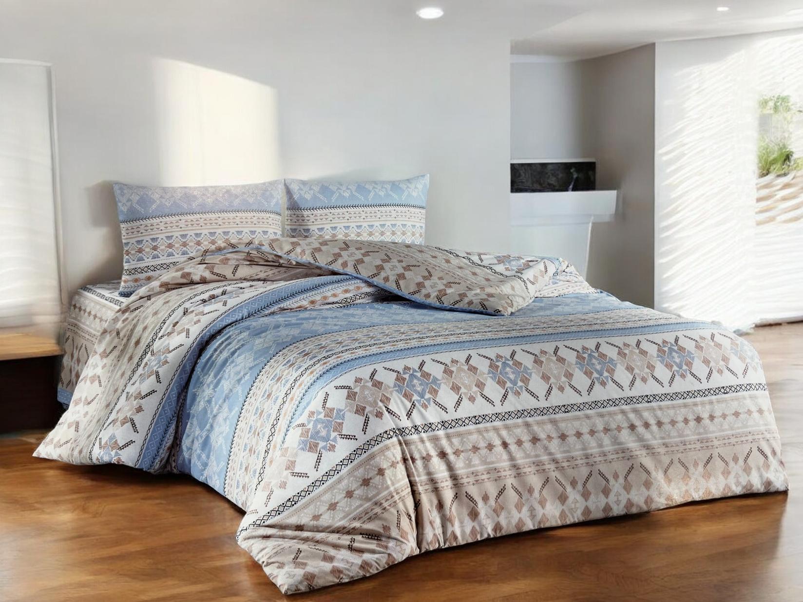 Posteljina za francuski ležaj sa štepanom navlakom D20, 200x220cm, Plavo-bež