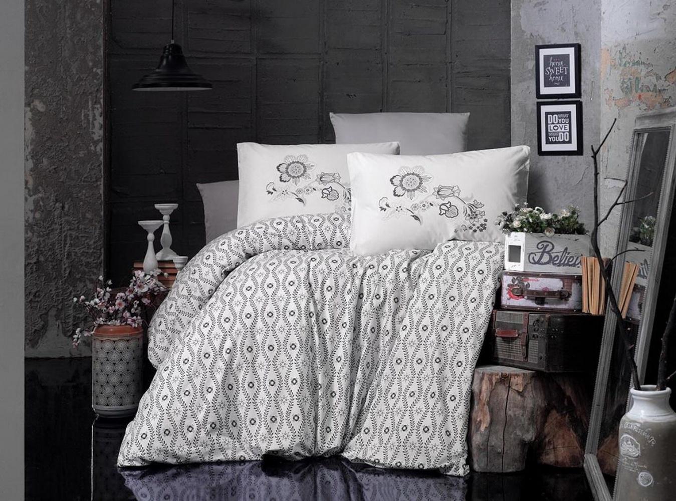 Posteljina za francuski ležaj Vogue Mici, 200×220cm, Belo-siva