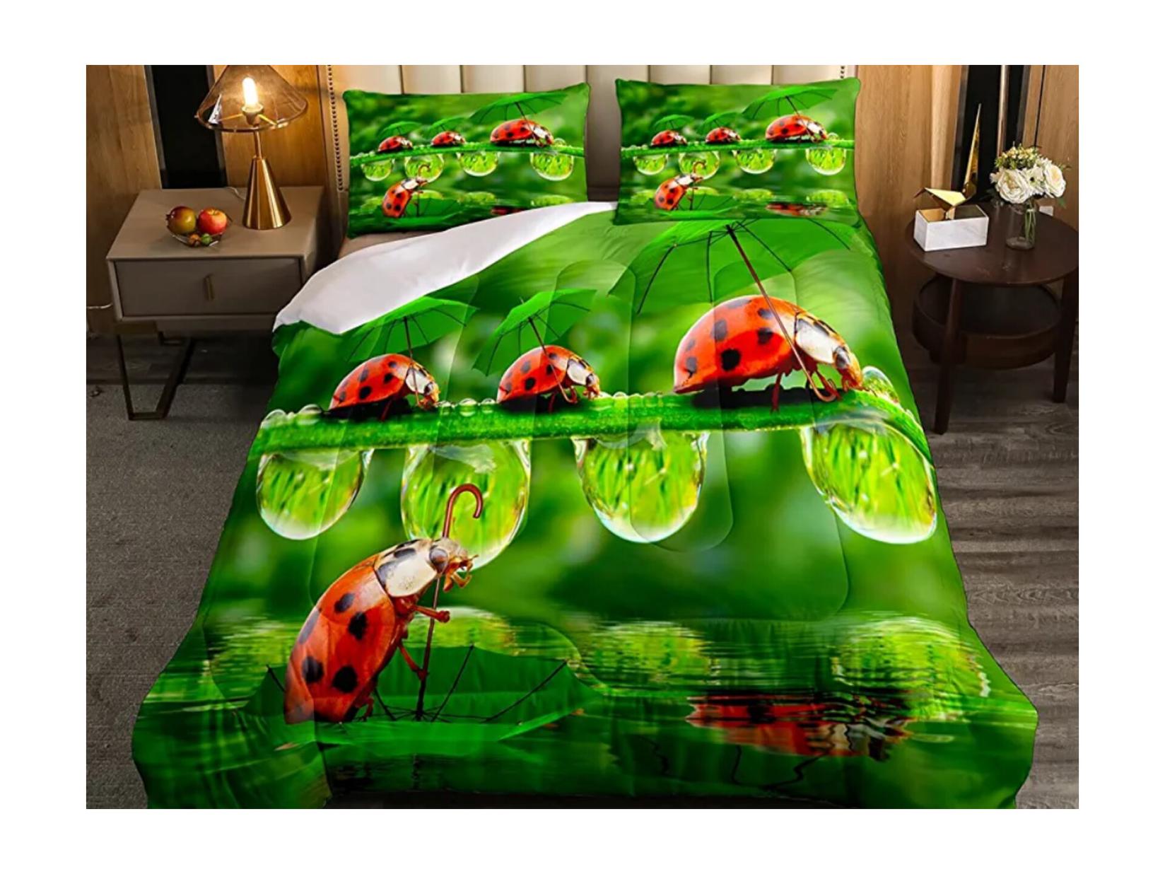 Posteljina za francuski ležaj 3D Saten D7, Zelena