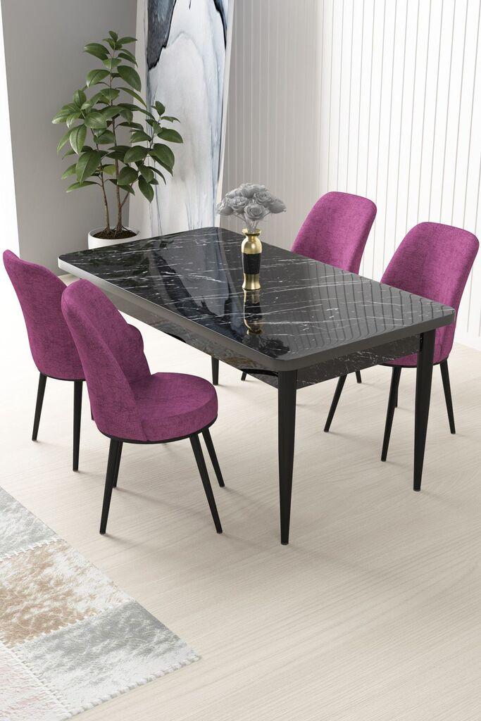 Hanah Home Set Trpezarijski sto i 4 stolice Nil, Ljubičasto-crni