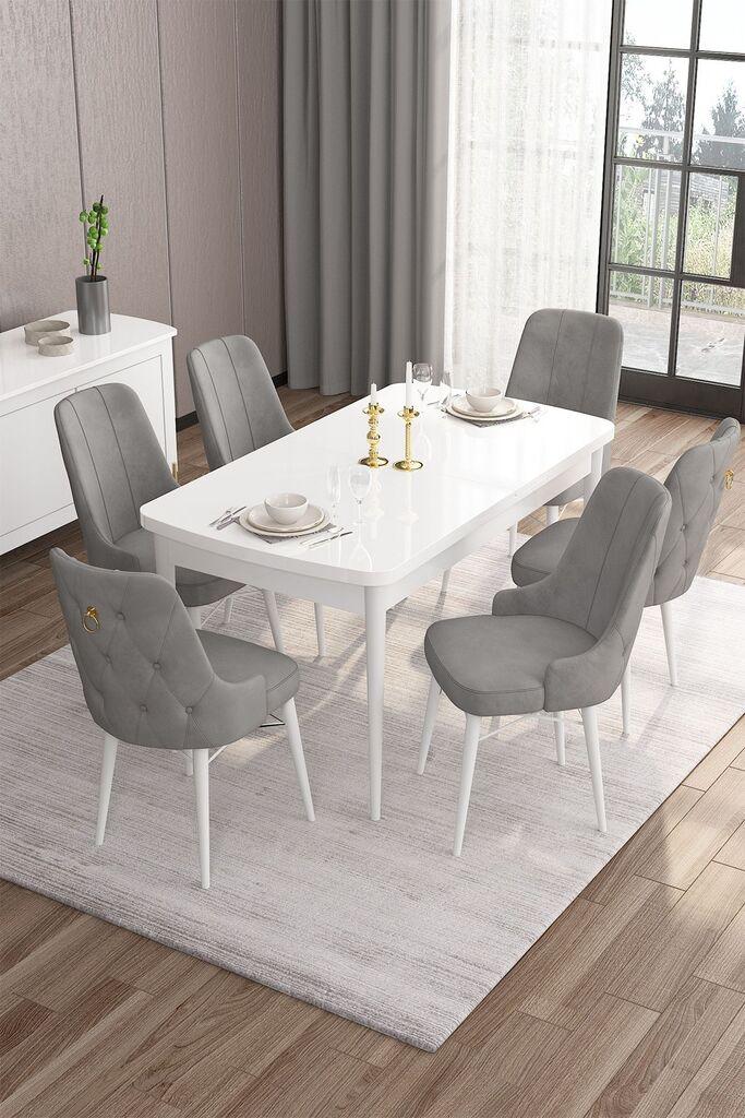 Hanah Home Set Trpezarijski sto i 6 stolica Are, Sivo-beli