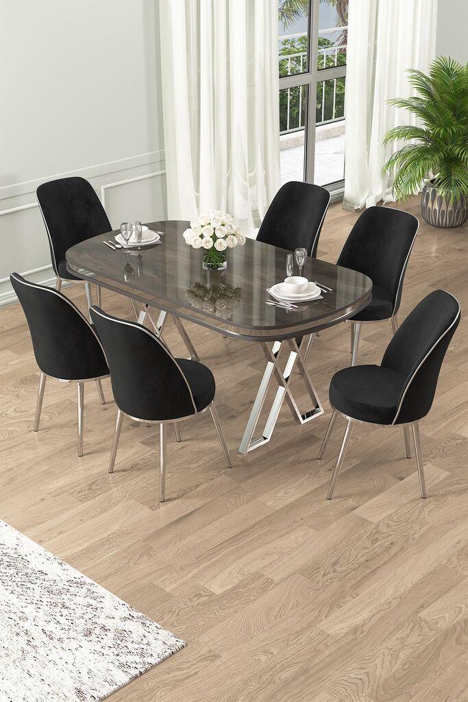Hanah Home Set Trpezarijski sto i 6 stolica Lai, Crni
