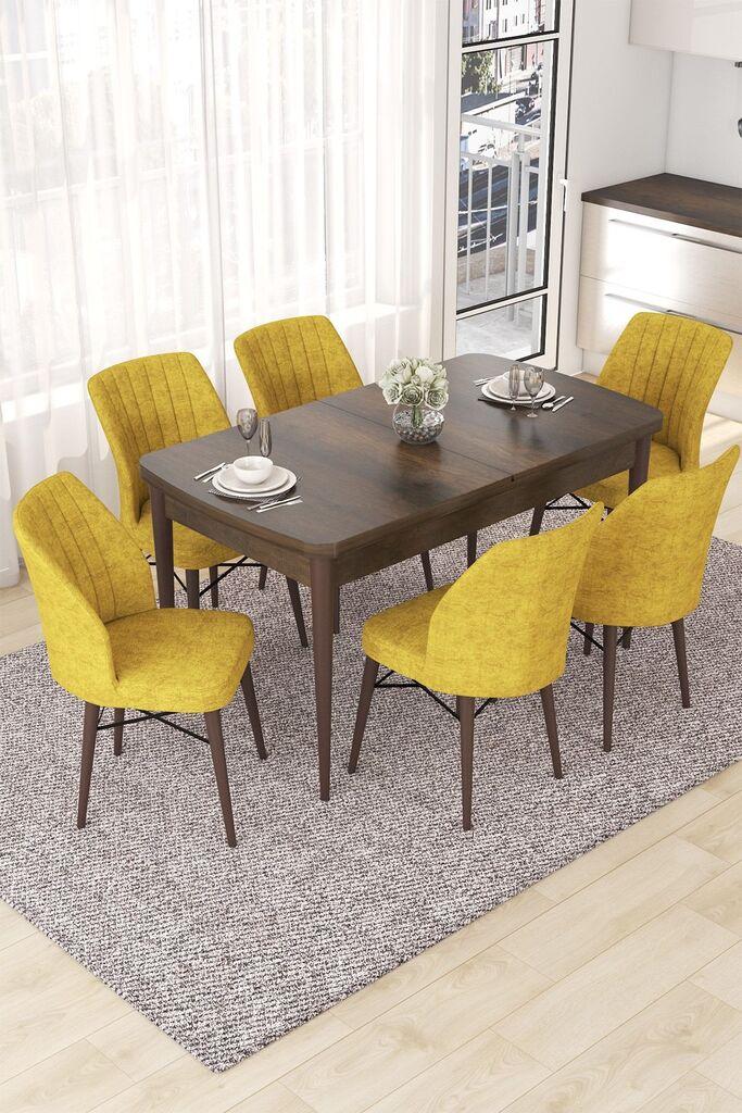 Hanah Home Set Trpezarijski sto i 6 stolica Nef, Žuto-braon