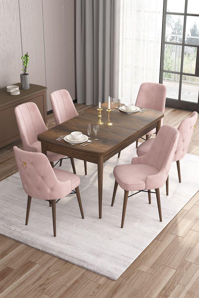 Hanah Home Set Trpezarijski sto i 6 stolica Are, Roze-braon
