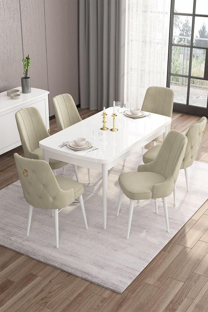 Hanah Home Set Trpezarijski sto i 6 stolica Are, Krem-beli