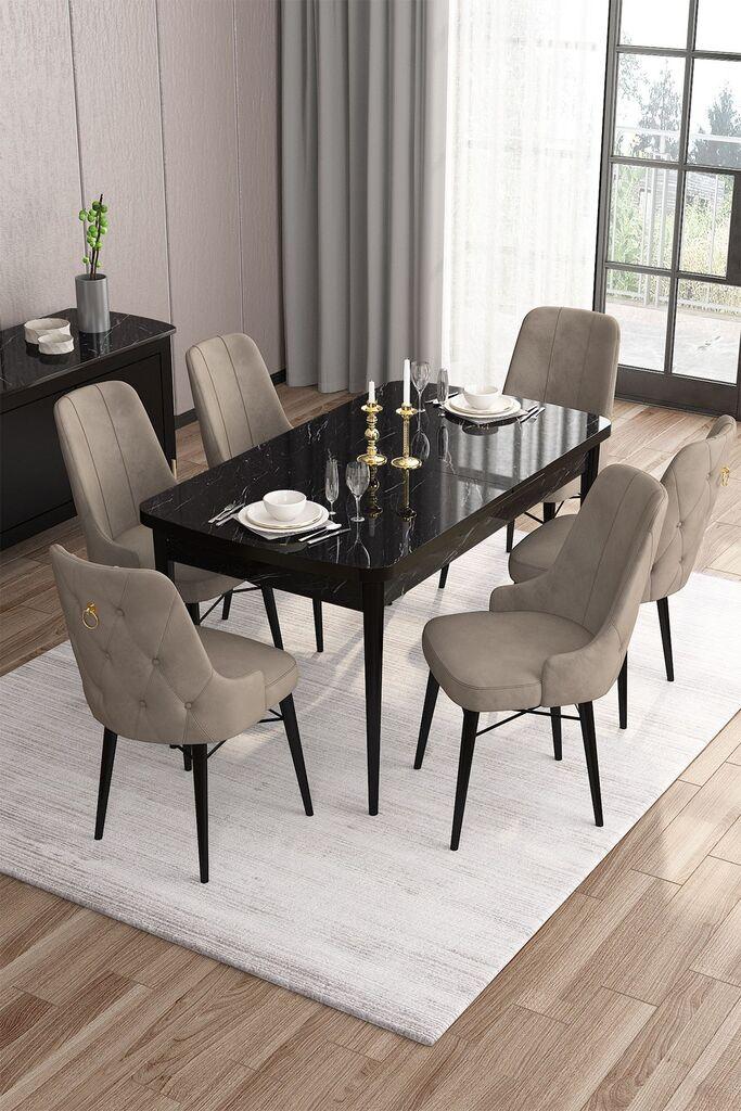 Hanah Home Set Trpezarijski sto i 6 stolica Are, Bež-beli