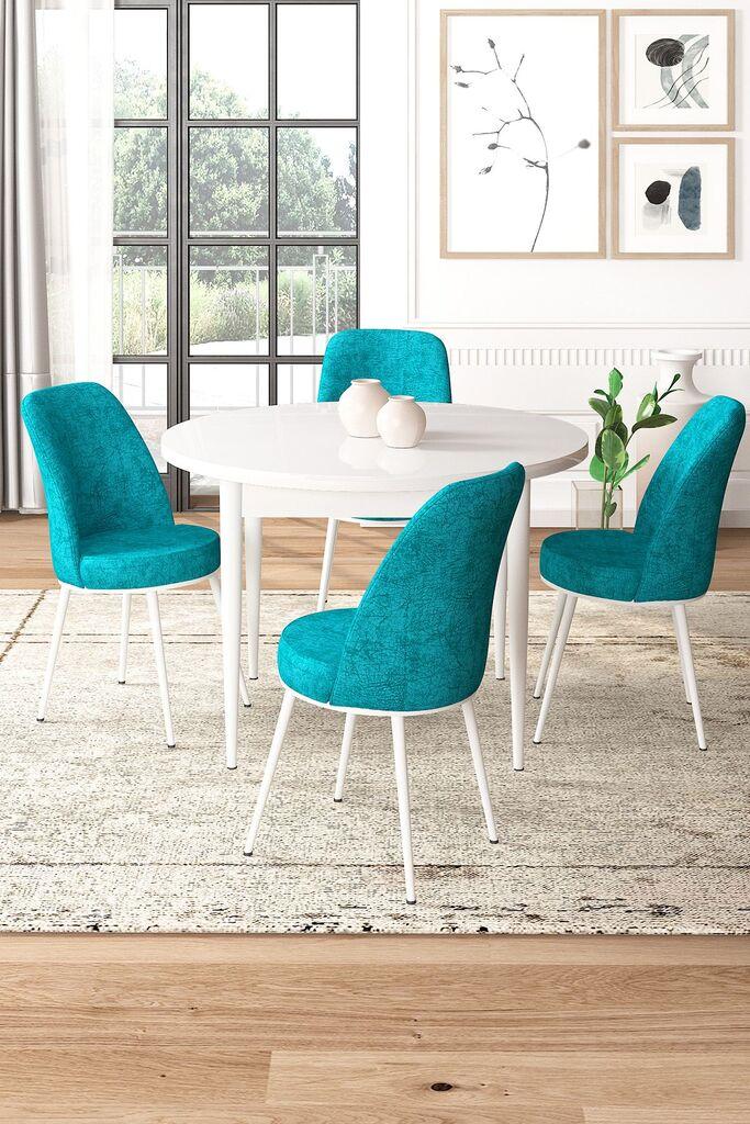 Hanah Home Set Trpezarijski sto i 4 stolice, Tirkizno-beli