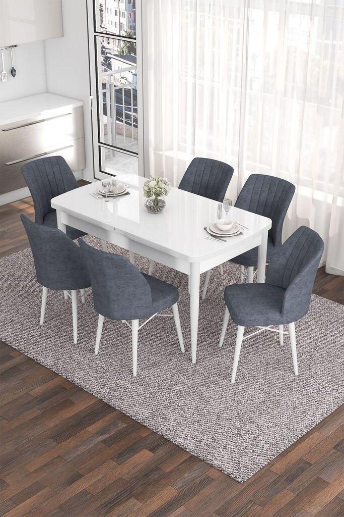 Hanah Home Set Trpezarijski sto i 6 stolica Eva, Sivo-beli