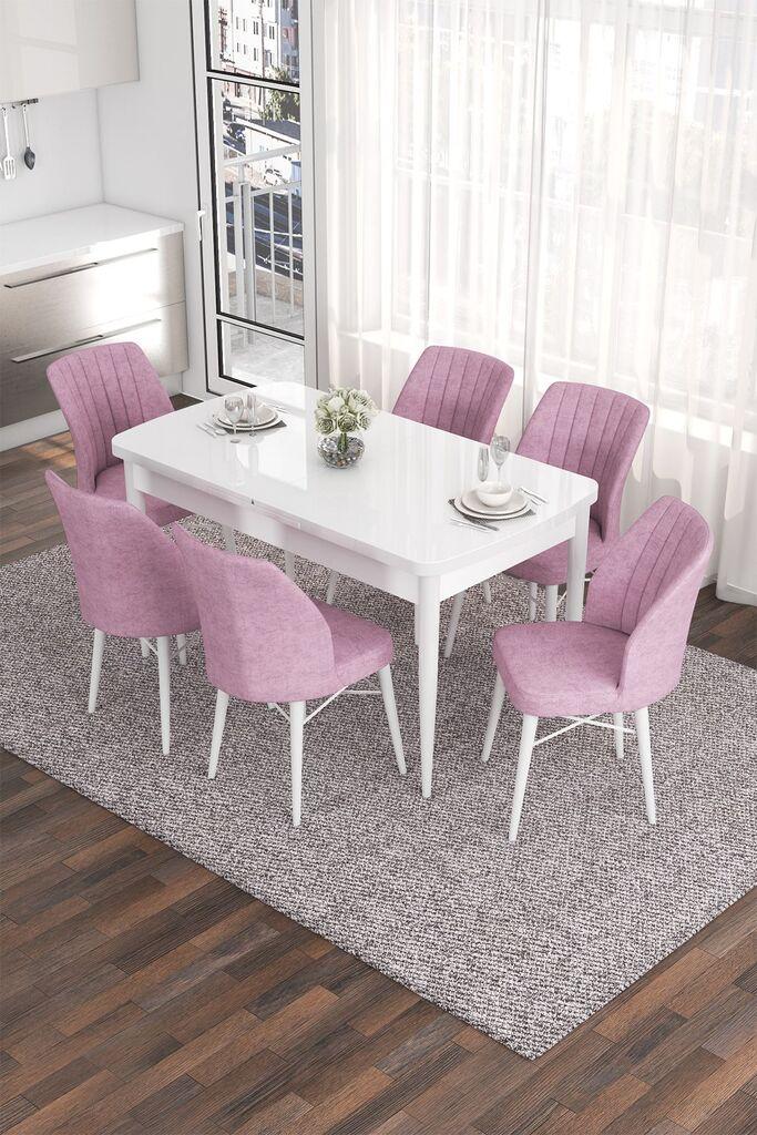 Hanah Home Set Trpezarijski sto i 6 stolica Eva, Roze-beli