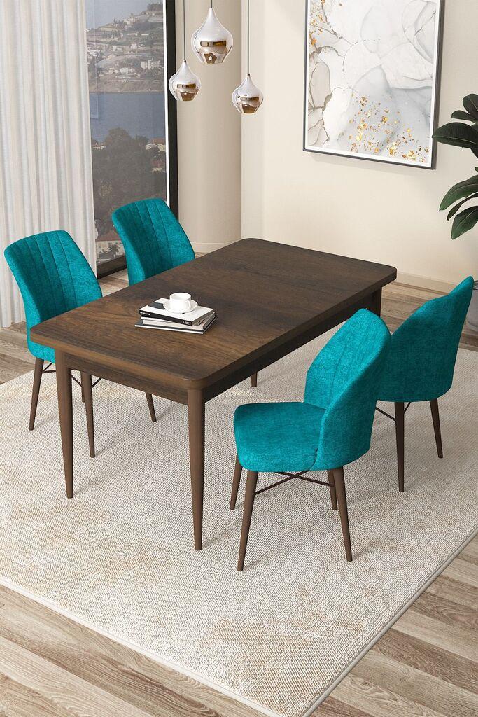 Hanah Home Set Trpezarijski sto i 4 stolice Arp, Tirkizno-braon