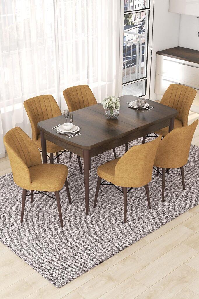 Hanah Home Set Trpezarijski sto i 6 stolica Nef, Oker-braon