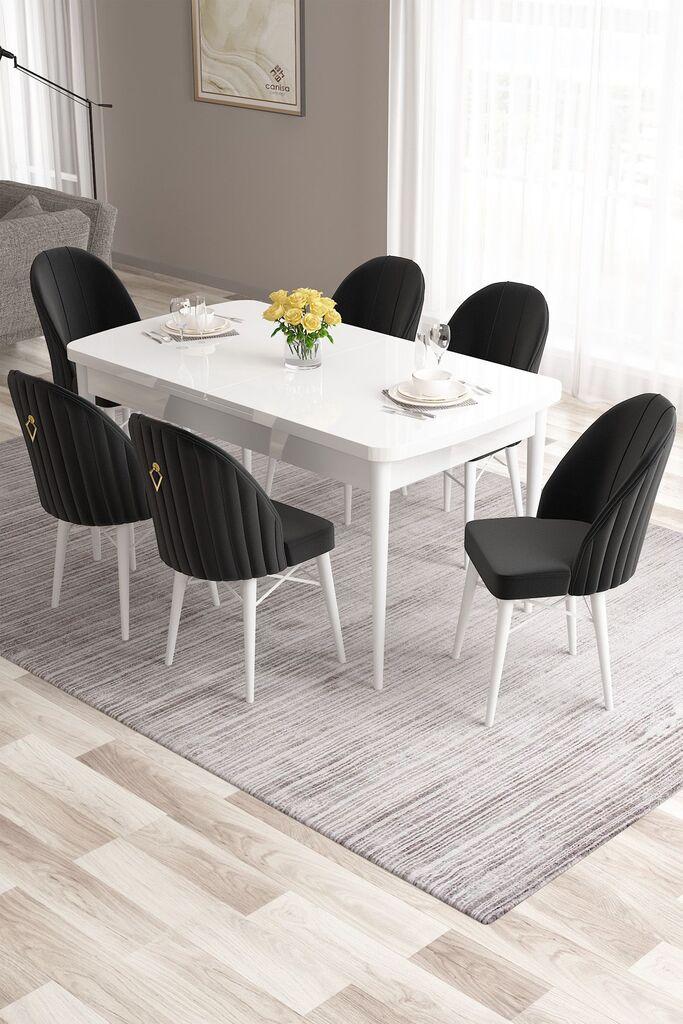 Hanah Home Set Trpezarijski sto i 6 stolica Roz, Crno-beli