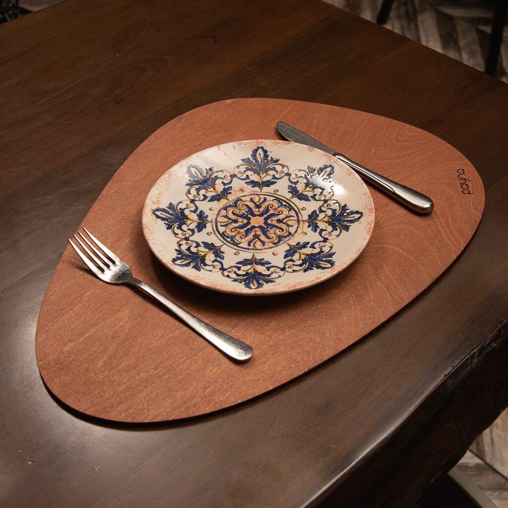 Hermia Set podmetača za sto Pear, Drveni, 4 komada, Kesten