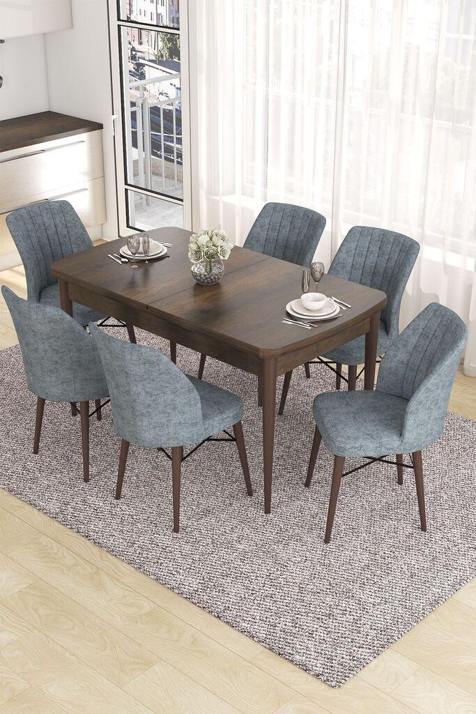 Hanah Home Set Trpezarijski sto i 6 stolica Eva, Sivo-braon